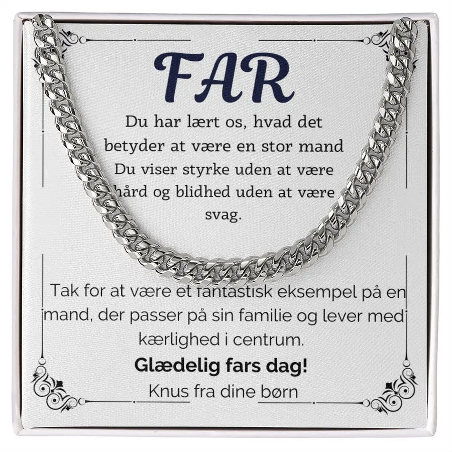 Cuban link halskæde til far med personligt kort, gave til far. Rustfri Stål