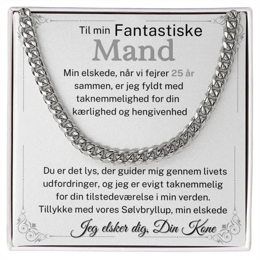 Halskæde til mand – personlig gave til sølvbryllup i cuban link design fra EngelDesign