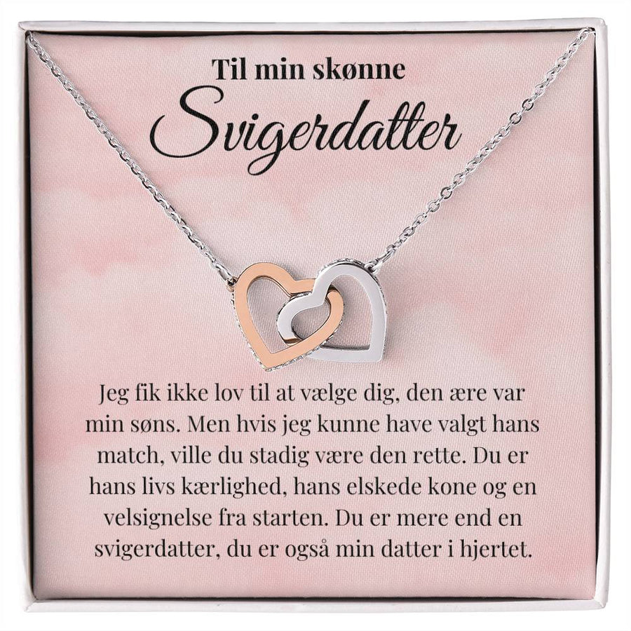 Smuk halskæde med dobbelt hjertevedhæng pyntet med CZ-krystaller - Perfekt gave fra svigermor eller svigerfar til svigerdatter