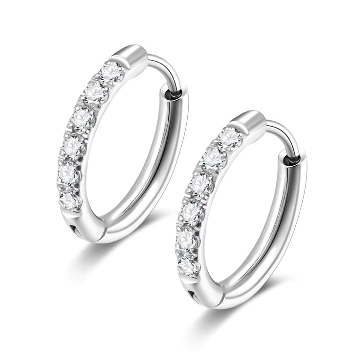 Sølvfarvede Zirkon hoops-øreringe 12 mm med klare zirkonia