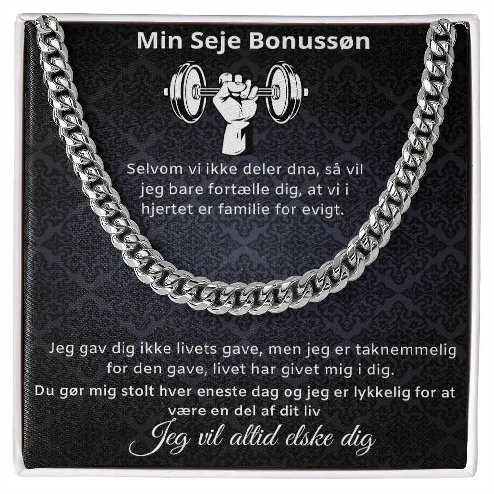 Min seje bonussøn - Du gør mig stolt hver eneste dag - Halskæde - Engeldesign - Personlige Gaver- Rustfri stål