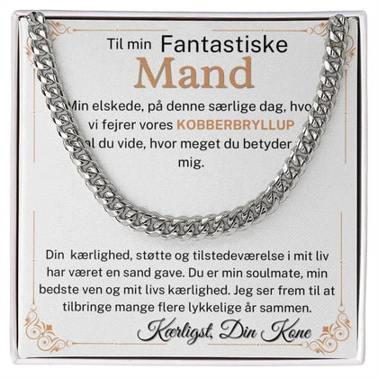 Rustfrit stål Cuban Link halskæde til mand som kobberbryllupsgave i standard gaveæske