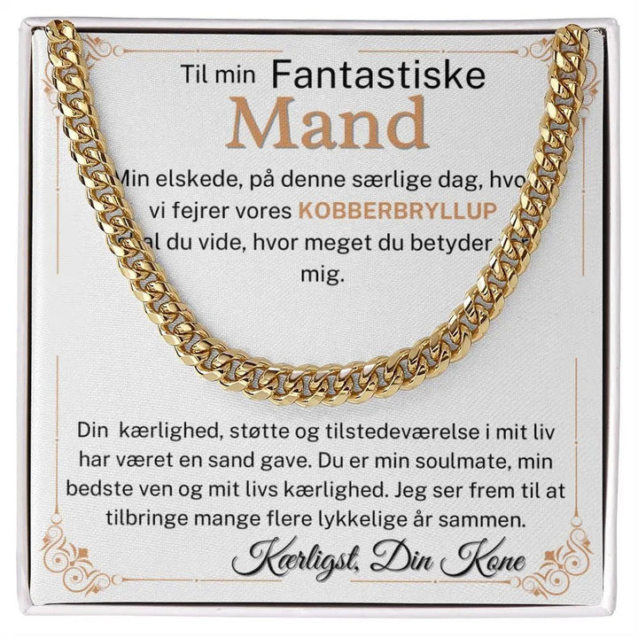 Guldbelagt Cuban Link halskæde til mand som kobberbryllupsgave i standard gaveæske