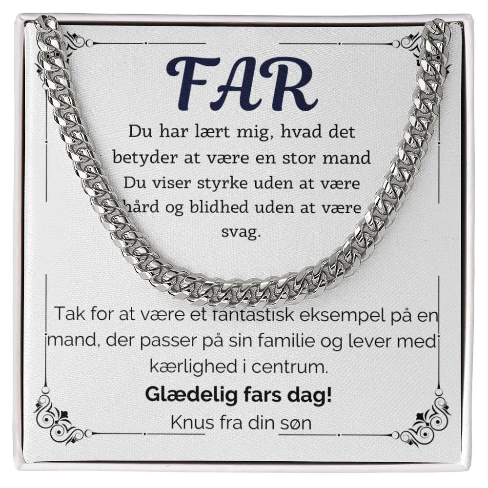 Cuban link halskæde i rustfrit stål til far, gave med personligt kort.
