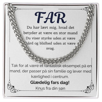 Cuban link halskæde i rustfrit stål til far, gave med personligt kort.