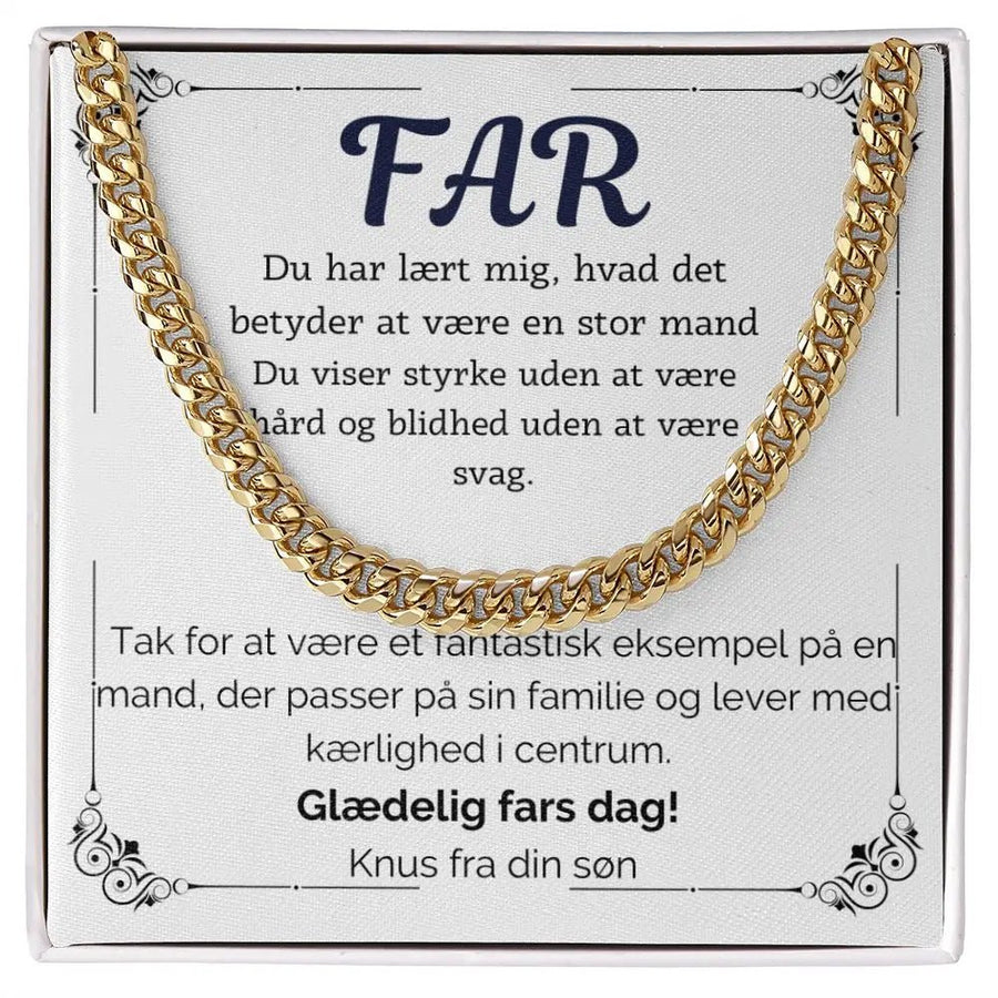 14 karat guldbelagt Cuban link halskæde til far, gave med personligt kort.