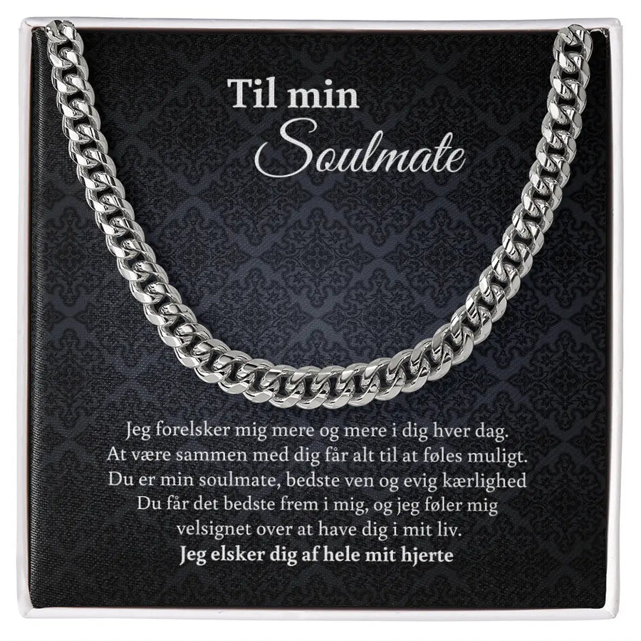 “Halskæde til mand i cuban link design – personlig gave med citatkort fra EngelDesign”