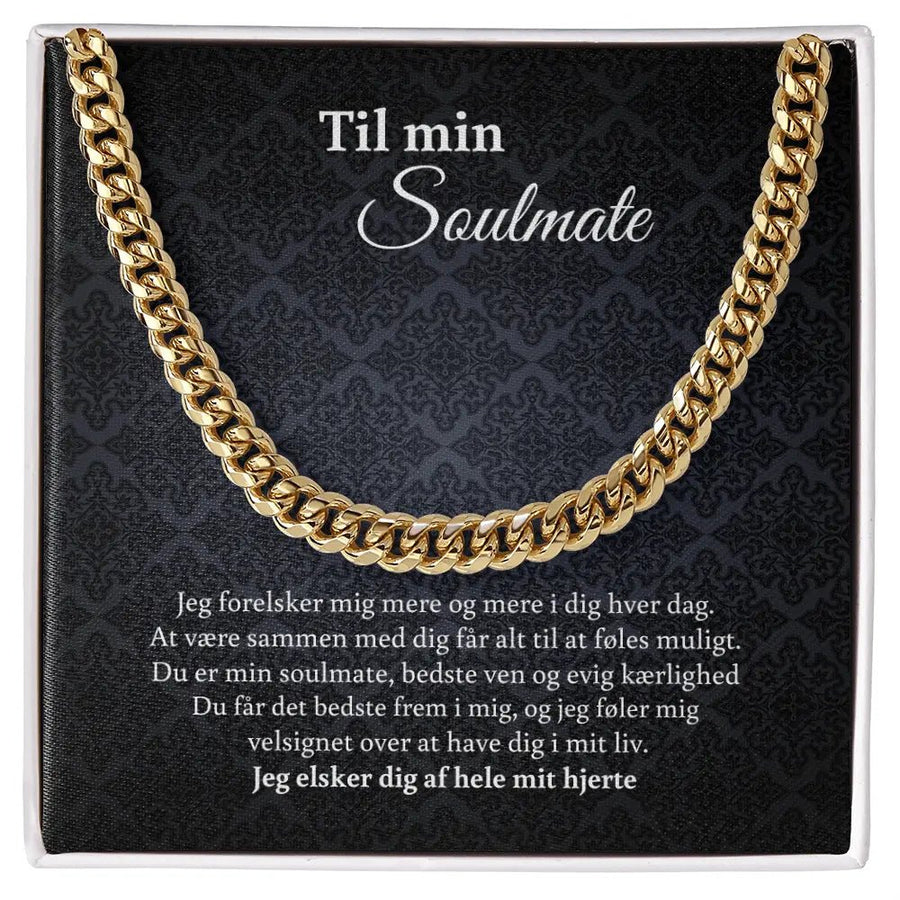 “Halskæde til mand i cuban link design  guld– personlig gave med citatkort fra EngelDesign”