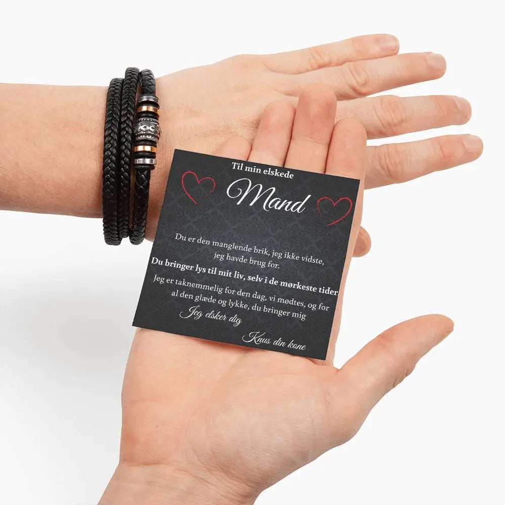 Love You Forever armbånd til mand i vegansk læder og rustfrit stål – smykke og citatkort fra EngelDesign