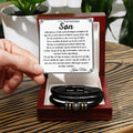 Armbånd til min søn fra mor, graveret lås med love you forever. Luksusæske. #afsender_mor
