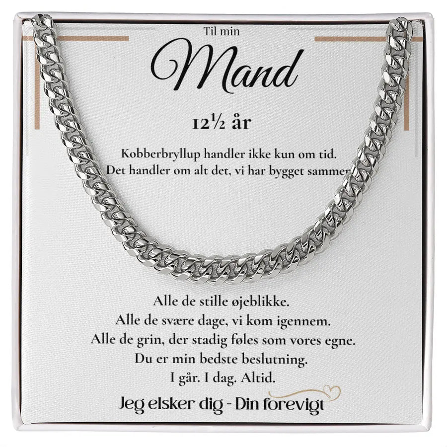 Sølvfarvet cubansk halskæde i rustfrit stål til mand som kobberbryllupsgave