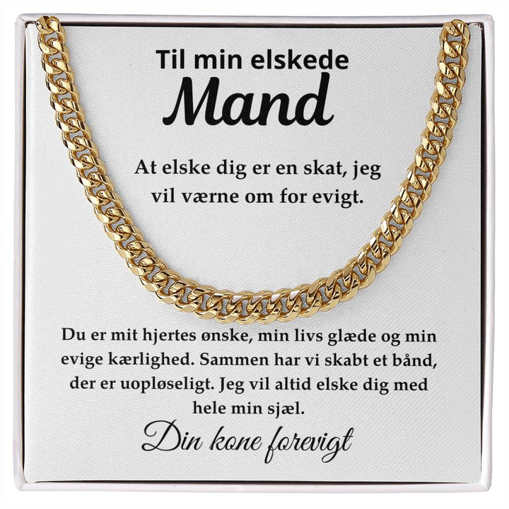 Guldbelagt Cuban Link halskæde til mand med kærligt kort i standard gaveæske