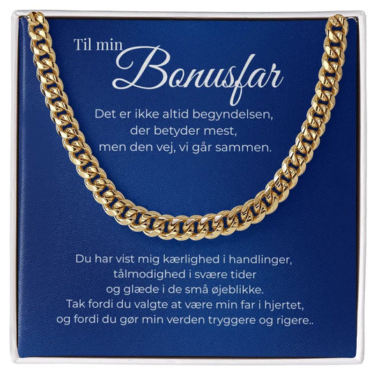 Eksklusiv gave til bonusfar fra bonusbørn – maskulin halskæde i rustfrit stål, kærlig og personlig gave med citatkort, familie, kærlighed og taknemmelighed.