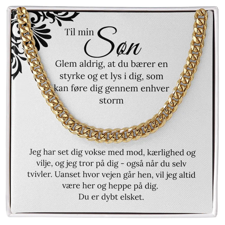 Guldbelagt Cuban Link halskæde til søn i standard gaveæske