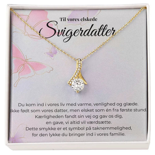 Elegant halskæde med kort – kærlig gave fra svigermor og svigerfar