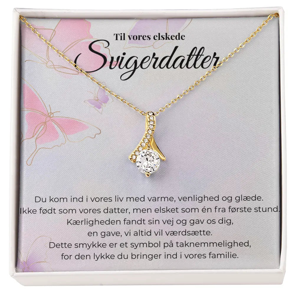 Elegant halskæde med kort – kærlig gave fra svigermor og svigerfar