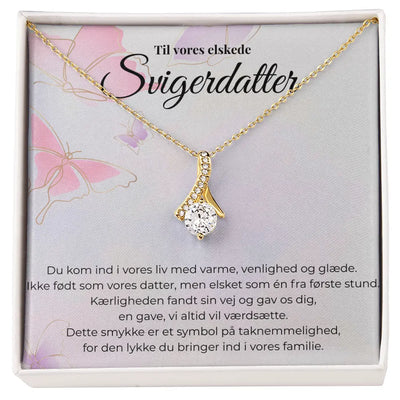 Elegant halskæde med kort – kærlig gave fra svigermor og svigerfar