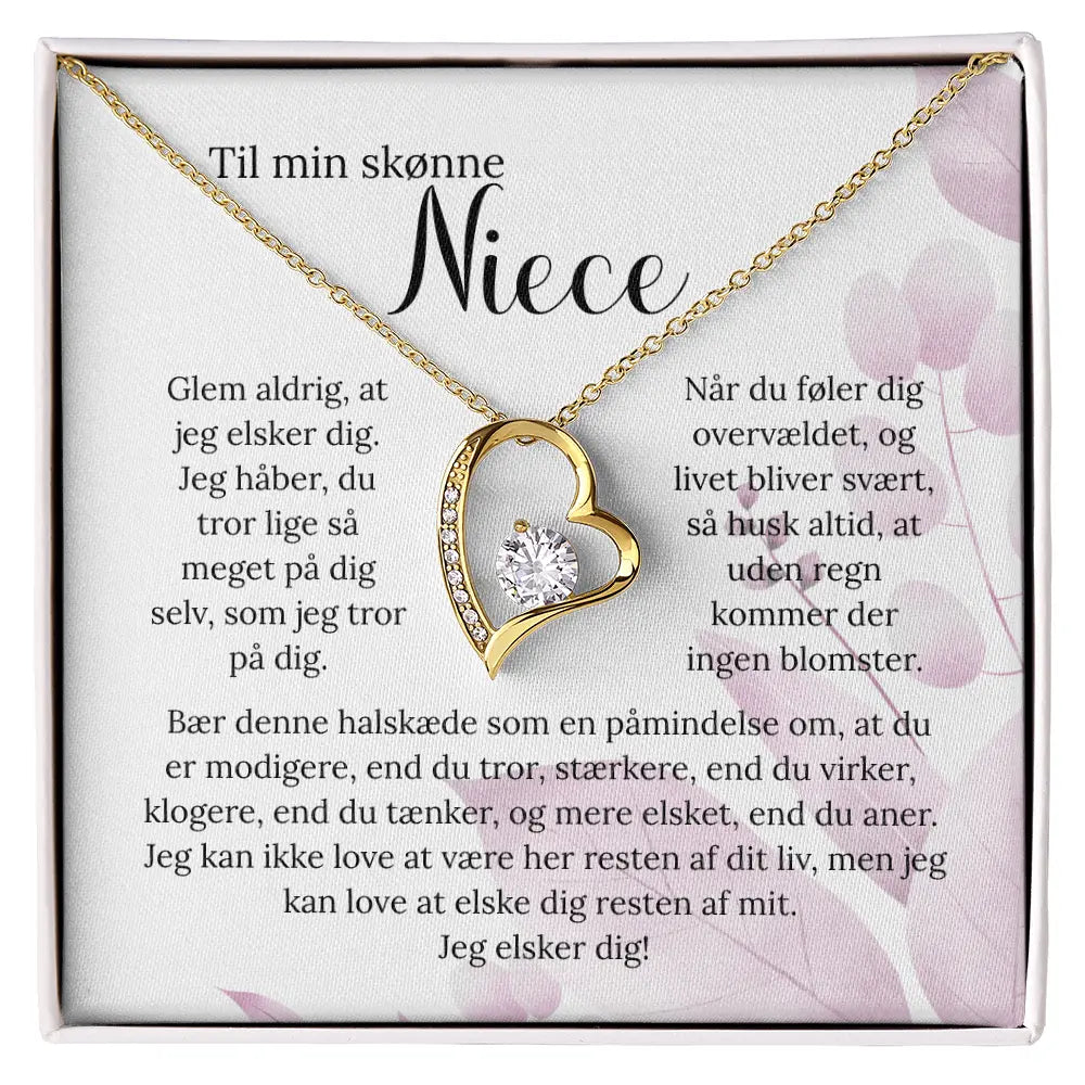 Gaveæske med Forever Love smykke og kærlig tekst til niece