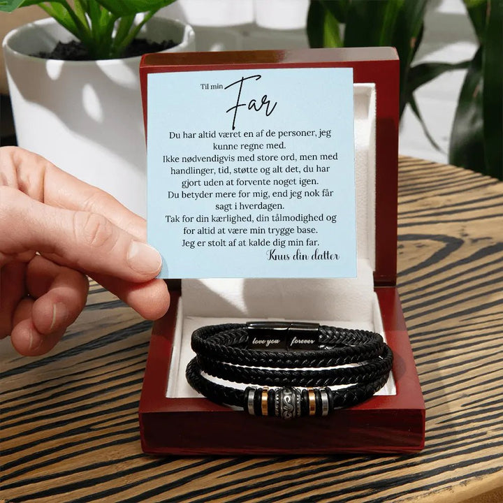 Armbånd til far fra datter med citatkort i LED gaveæske