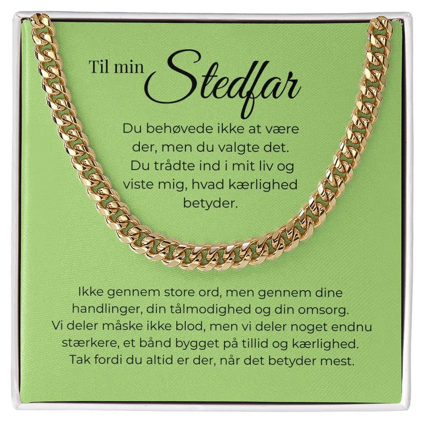 Guldbelagt Cuban Link halskæde til stedfar i standard gaveæske