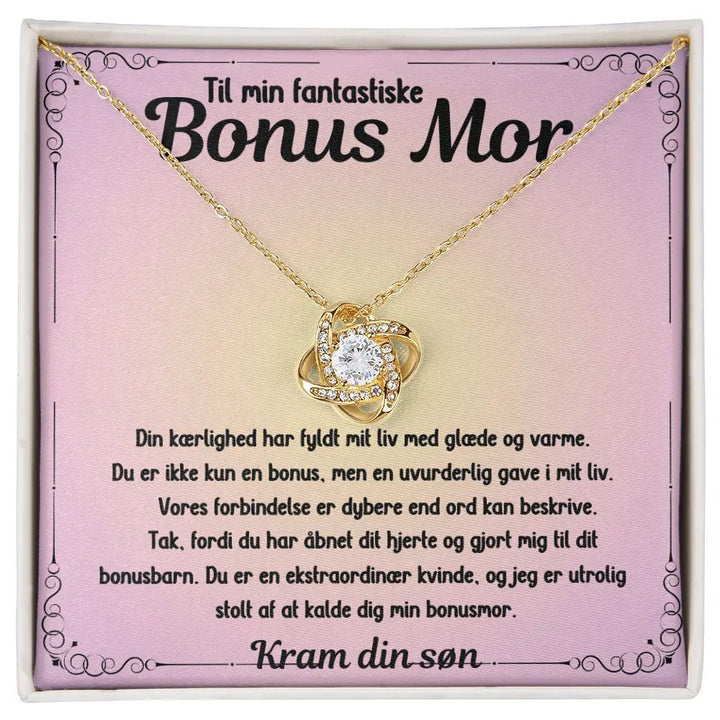 Halskæde belagt med 18k guld Leveres i gaveæske med tekst til bonusmor fra søn – en rørende og personlig gave med dyb mening.