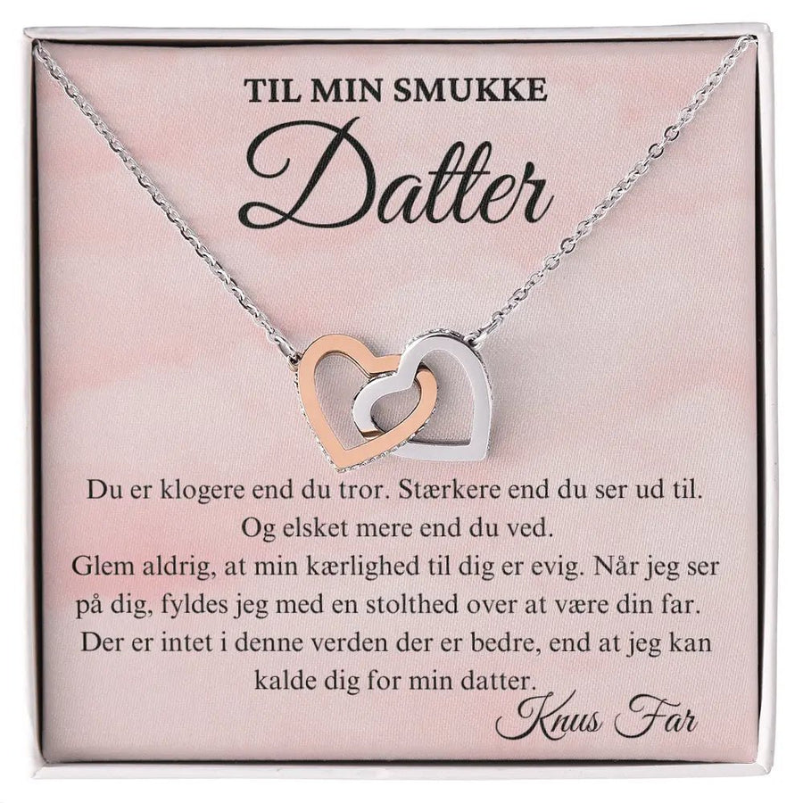 Halskæde med to hjerter som gave fra far til datter – personlig og rørende gave med følelsesfyldt kort