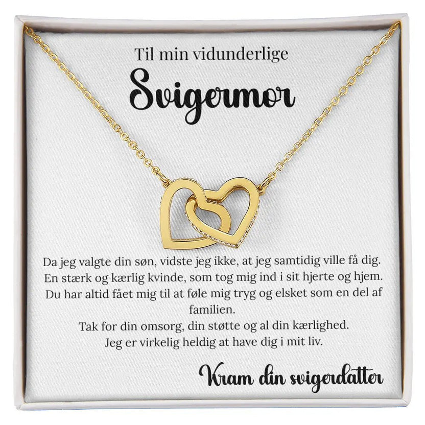 Personlig gave til svigermor fra svigerdatter med to sammenflettede hjerter, rustfri stål guldbelagt