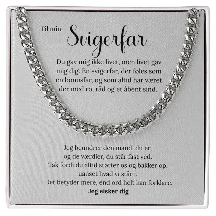Poleret stål herrekæde i klassisk cubansk design til svigerfar
