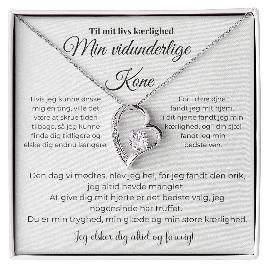 Forever Love halskæde i 14 karat hvidguldbelægning med cubic zirconia – romantisk gave til kone