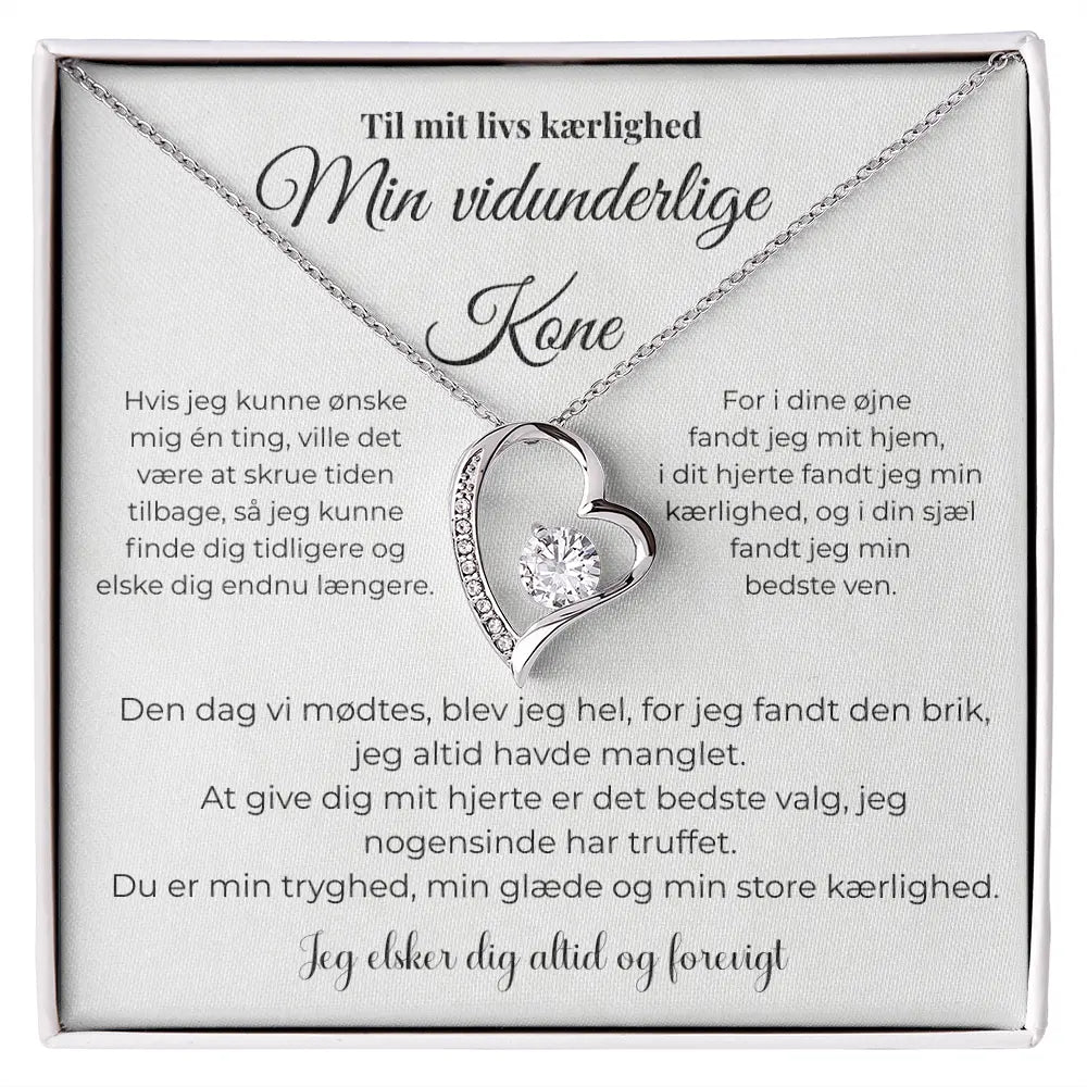 Forever Love halskæde i 14 karat hvidguldbelægning med cubic zirconia – romantisk gave til kone