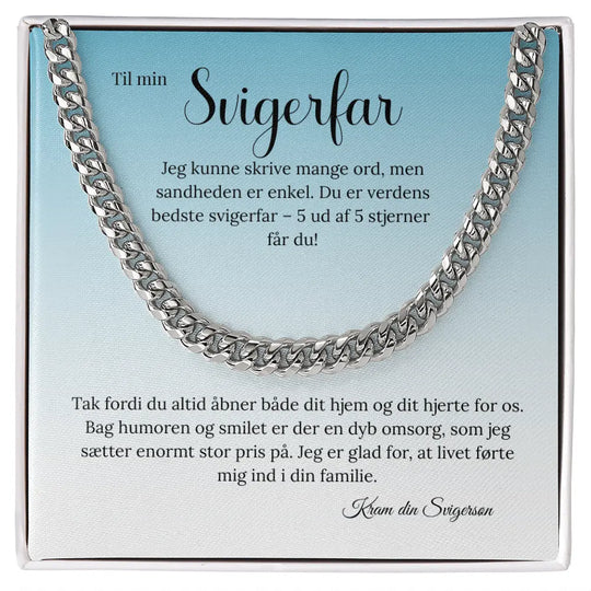 Rustfrit stål Cuban Link halskæde til svigerfar fra svigersøn i standard gaveæske #afsender_svigers-n