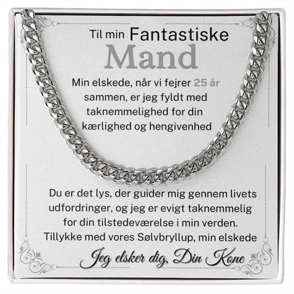 Rustfrit stål Cuban Link halskæde til mand som sølvbryllupsgave i standard gaveæske