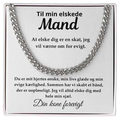 Rustfrit stål Cuban Link halskæde til mand med kærligt kort i standard gaveæske