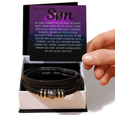 Armbånd med 'Love You Forever' indgravering og flettet bånd – ideel Mor-Søn gave