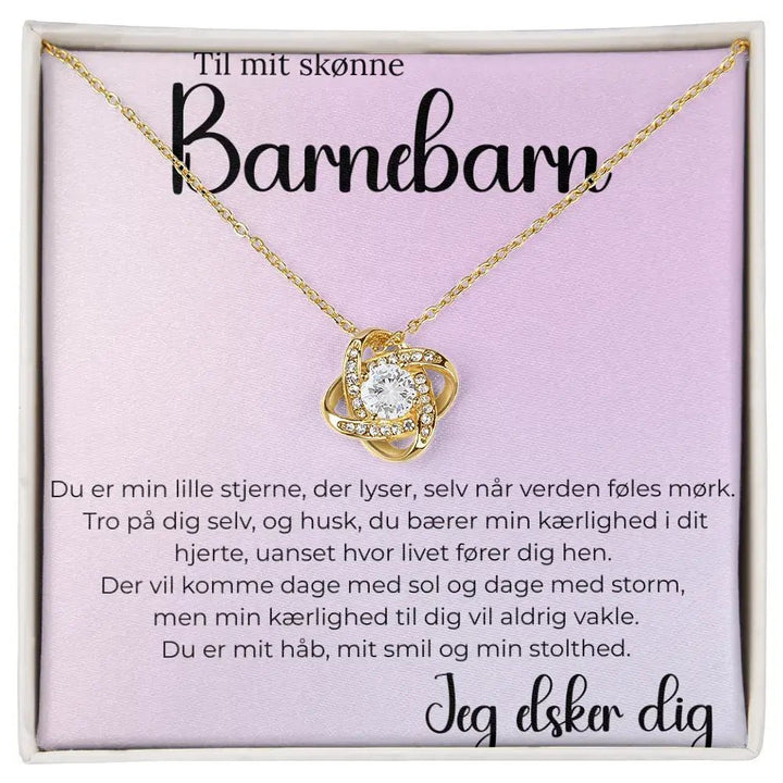 Guldbelagt halskæde til barnebarn med kærligt citatkort i standard æske