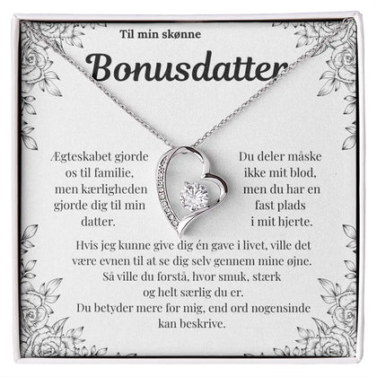 Forever Love halskæde i rustfrit stål til bonusdatter med kærligt kort i standard æske