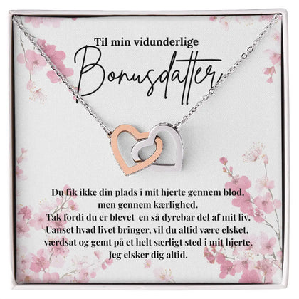 Rosaguldbelagt Interlocking Hearts halskæde til bonusdatter i standard æske