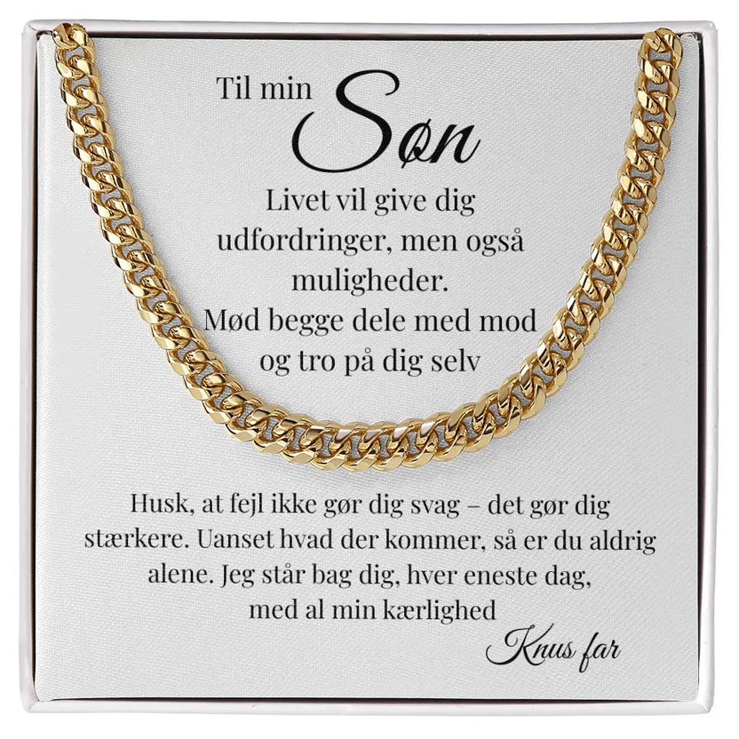 Guldbelagt Cuban Link halskæde til søn fra far i standard gaveæske #afsender_far