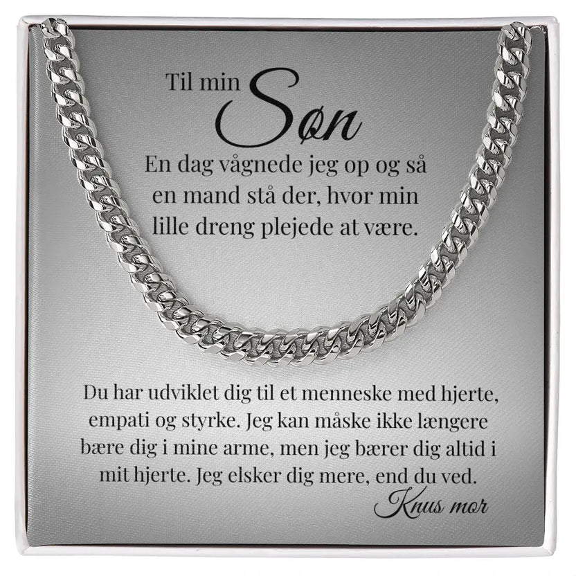 Rustfrit stål Cuban Link halskæde til søn fra mor i standard gaveæske #afsender_mor