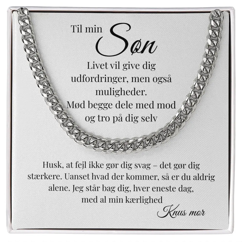 Rustfrit stål Cuban Link halskæde til søn fra mor i standard gaveæske #afsender_mor