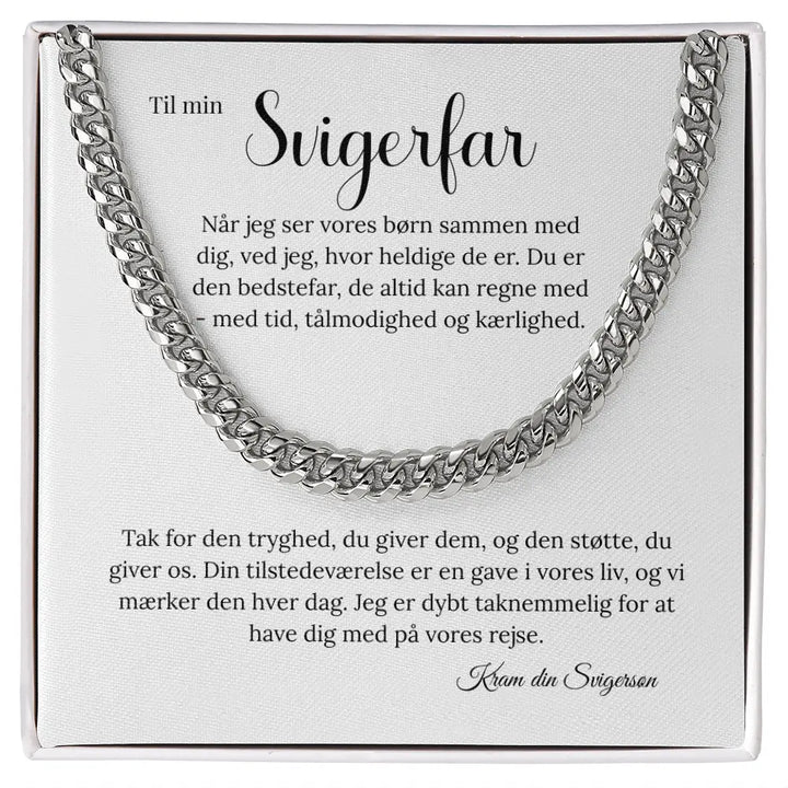 Poleret stål Cuban Link halskæde til svigerfar fra svigersøn i standard gaveæske #afsender_svigers-n