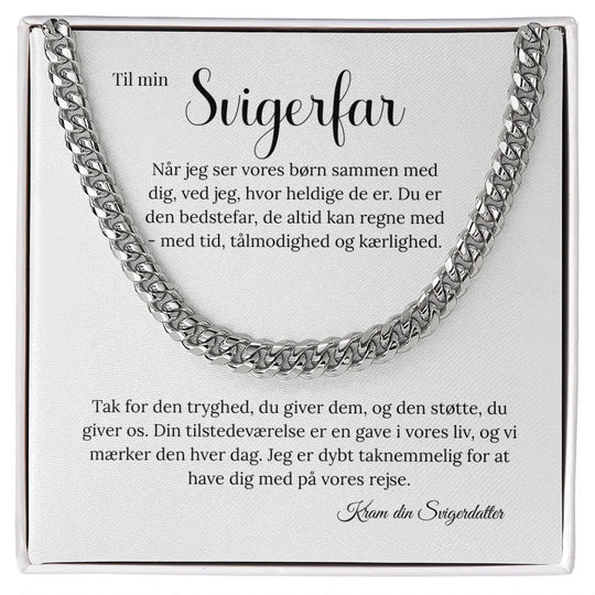 Poleret stål Cuban Link halskæde til svigerfar fra svigerdatter i standard gaveæske #afsender_svigerdatter