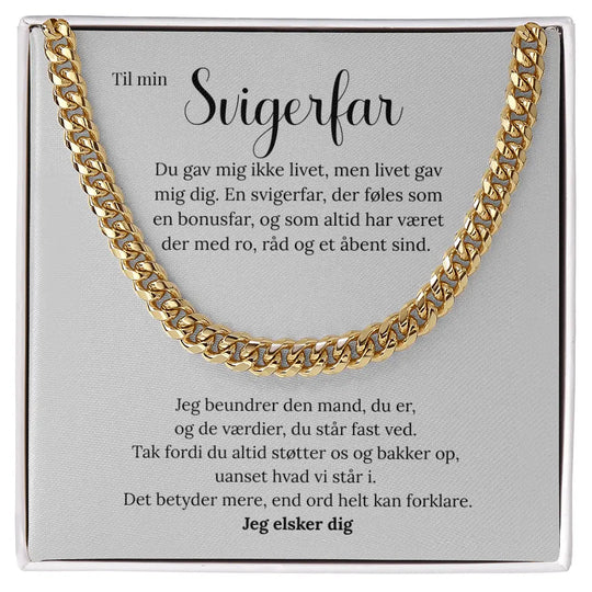 Guldbelagt kraftig herrekæde i klassisk cubansk design til svigerfar