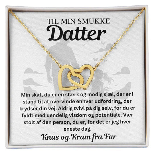 Halskæde i 18 karat guldbelægning med sammenflettet vedhæng og funklende midtersten – gave til datter fra mor eller far #afsender_far