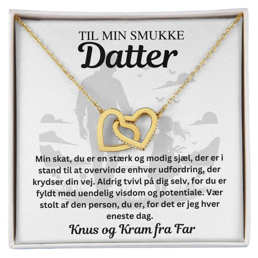 Halskæde i 18 karat guldbelægning med sammenflettet vedhæng og funklende midtersten – gave til datter fra mor eller far #afsender_far