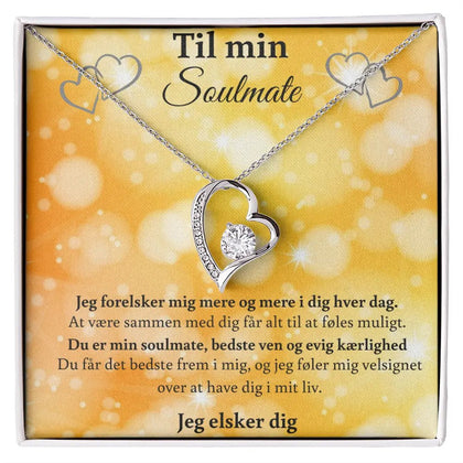 Halskæde i rustfrit stål med 14k hvidguldsbelægning og glitrende hjertevedhæng. Gave til soulmate med kærlighedserklæring