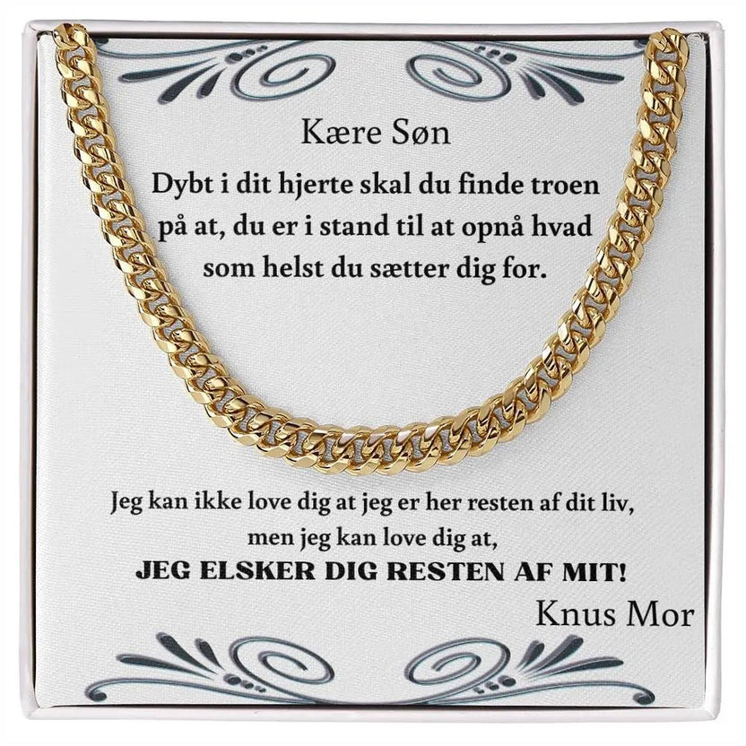Guldbelagt Cuban Link halskæde til søn fra mor i standard gaveæske #afsender_mor