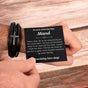Sort læderarmbånd med kors til mand med fars dags citatkort i standard æske