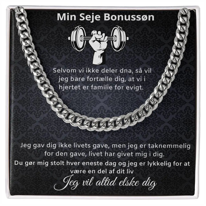 Rustfrit stål Cuban Link halskæde til bonussøn i standard gaveæske