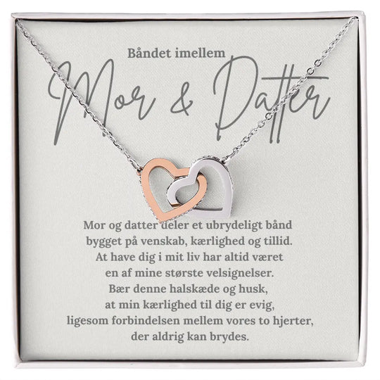 Rosaguldbelagt halskæde med to hjerter til mor og datter i standard æske